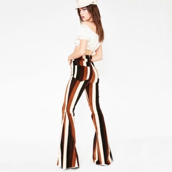 Show Me Your MuMu Berkeley Zip Up Striped Bell Bottoms Flared Pants SZ 26 - Picture 7 of 12